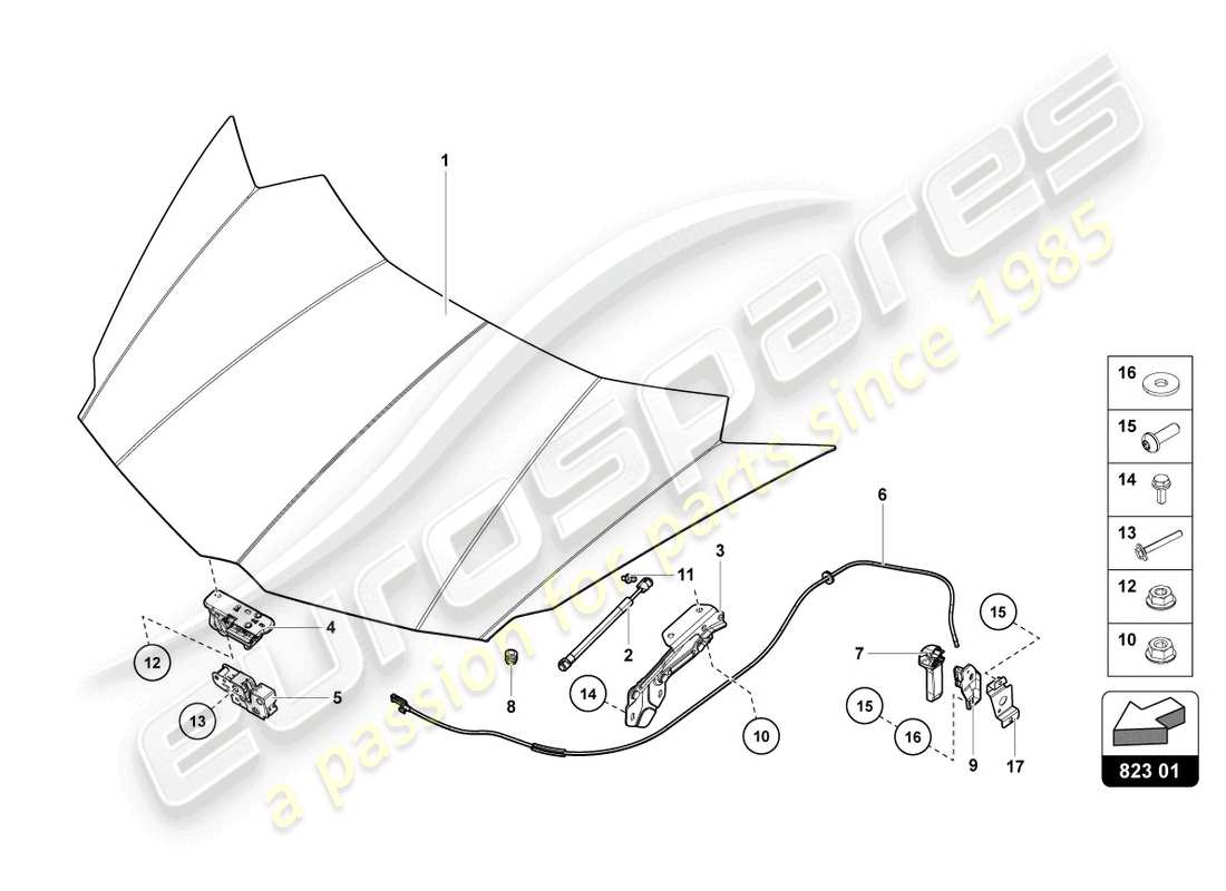 lamborghini 2020 (lp740-4 s coupe) diagramma della parte anteriore del cofano