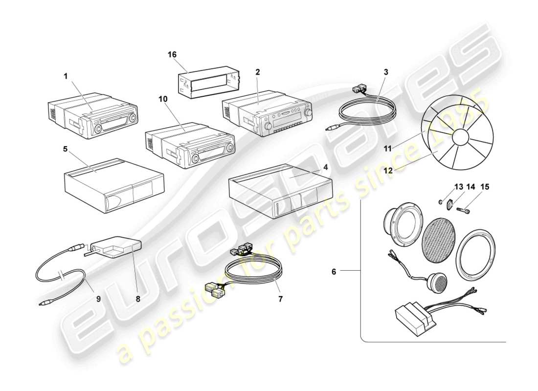 lamborghini murcielago coupe (2002) parti elettriche per impianto audio schema delle parti