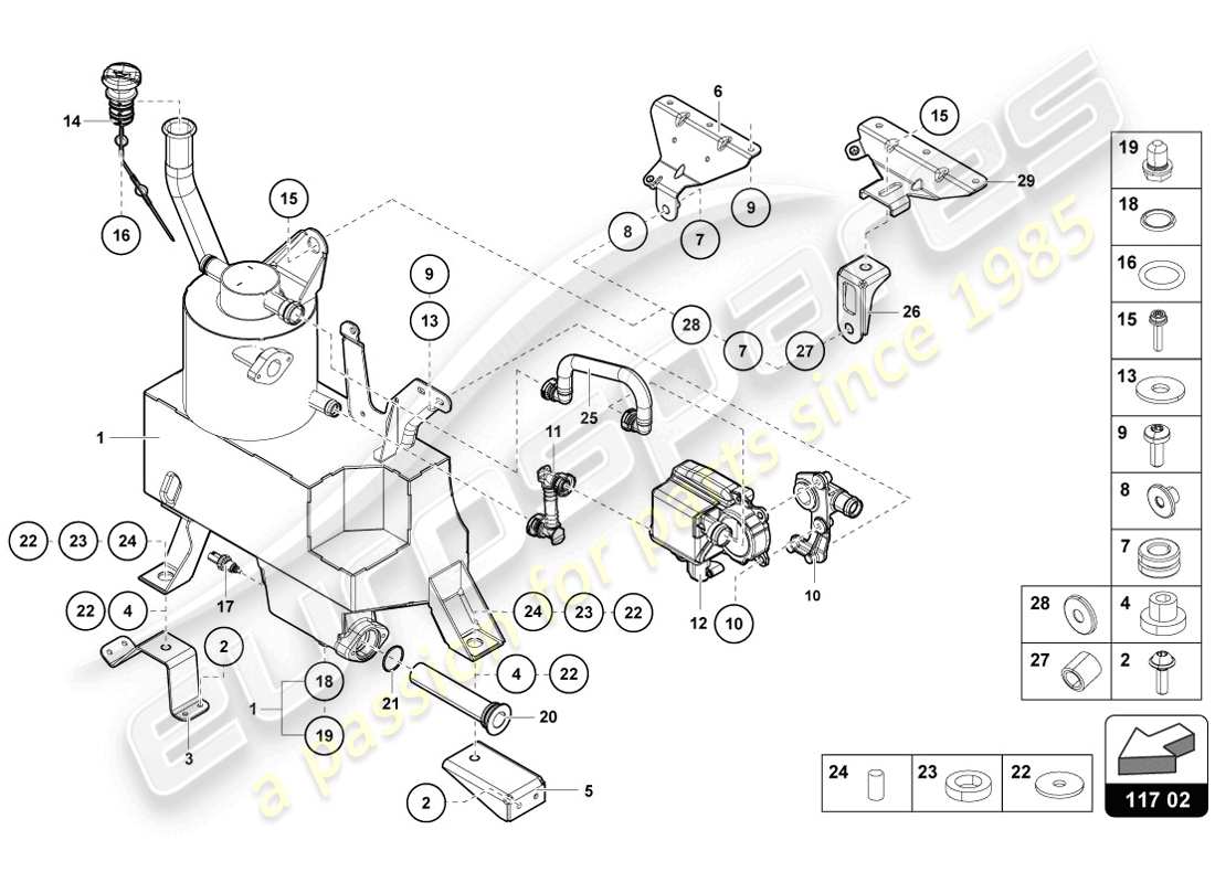 lamborghini 2014 (lp720-4 coupe 50) diagramma delle parti del contenitore dell'olio