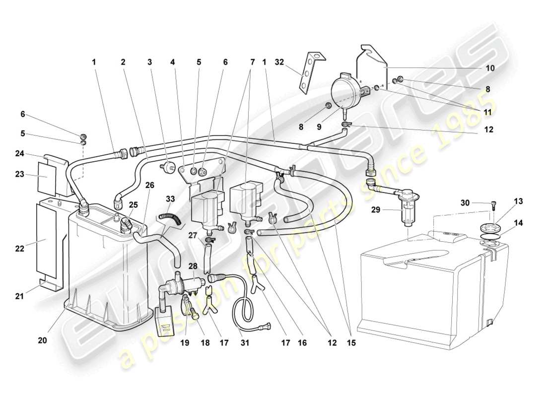 lamborghini murcielago coupe (2002) contenitore di carbone attivo schema delle parti