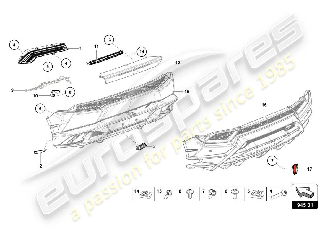 lamborghini lp580-2 coupe (2016) diagramma delle parti del fanale posteriore