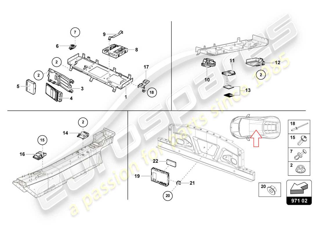 lamborghini lp610-4 coupe (2016) centralina diagramma delle parti