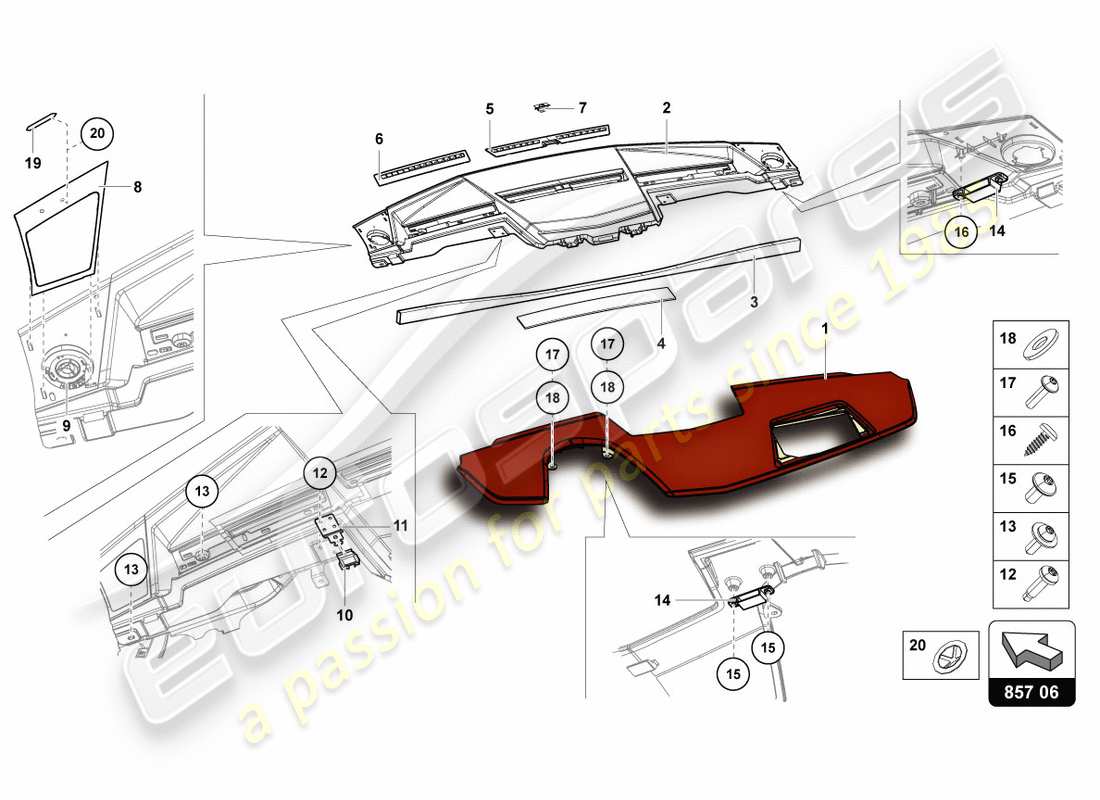 lamborghini centenario roadster (2017) schema delle parti del quadro strumenti