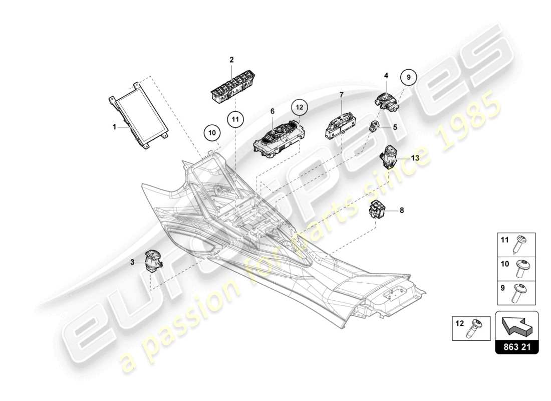 lamborghini sian (2021) tunnel dell'unità di interruttore diagramma delle parti
