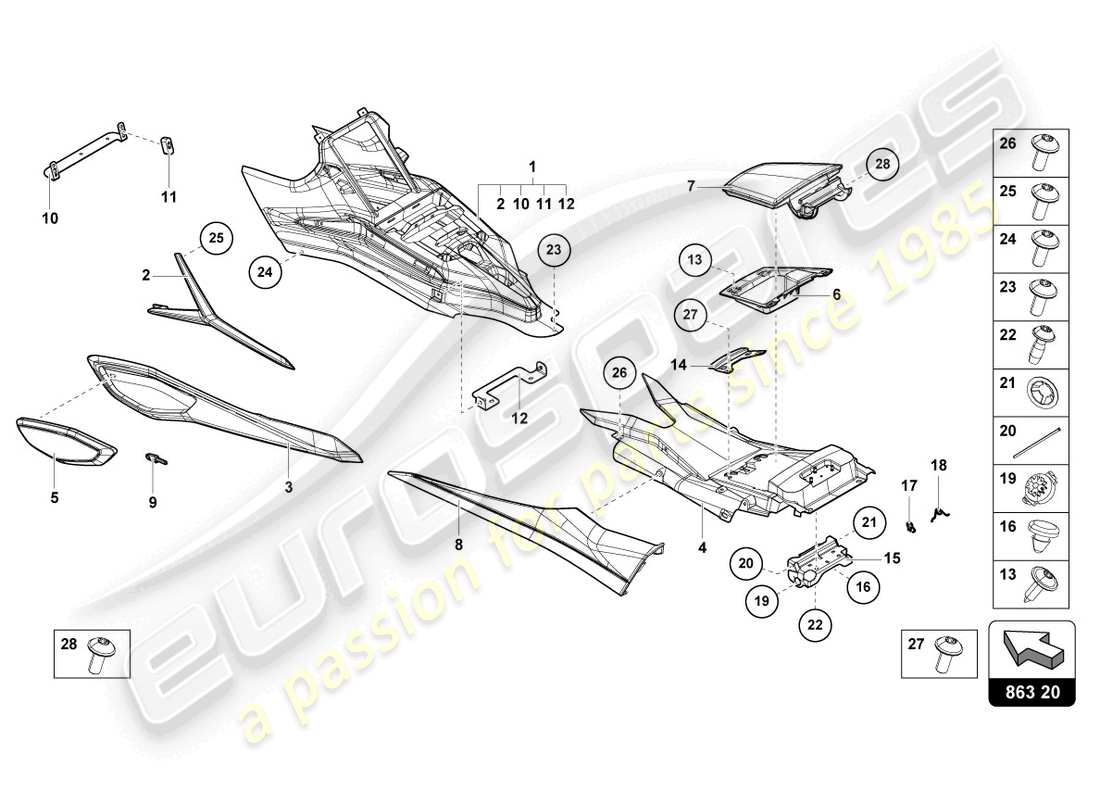 lamborghini sian (2020) copertura per console centrale schema delle parti