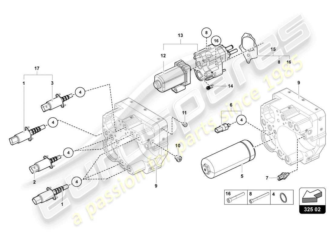 lamborghini lp740-4 s coupe (2021) unità di controllo idraulica schema delle parti