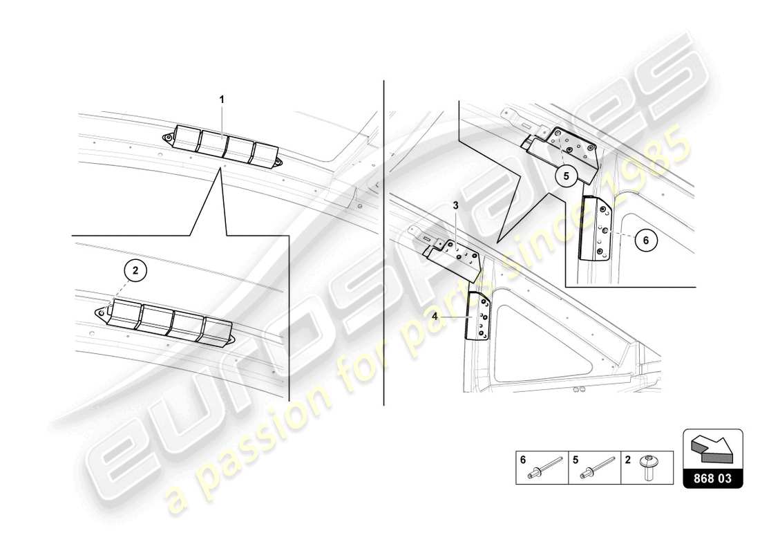lamborghini lp740-4 s coupe (2017) rivestimento del telaio del tetto schema delle parti