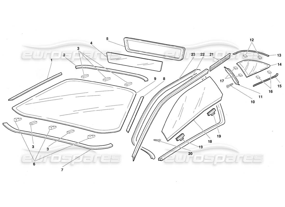 lamborghini diablo (1991) diagramma delle parti di windows