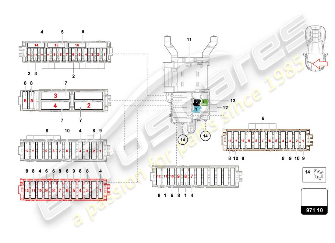 lamborghini evo spyder (2020) fusibili diagramma delle parti