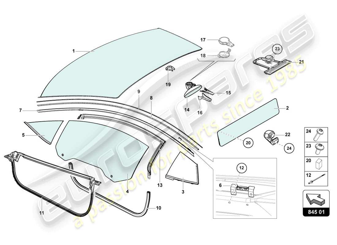 lamborghini lp740-4 s coupe (2021) occhiali da finestra schema delle parti