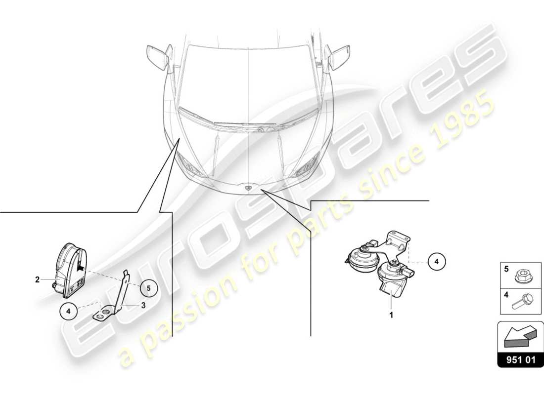 lamborghini evo spyder 2wd (2020) diagramma delle parti del corno di segnale