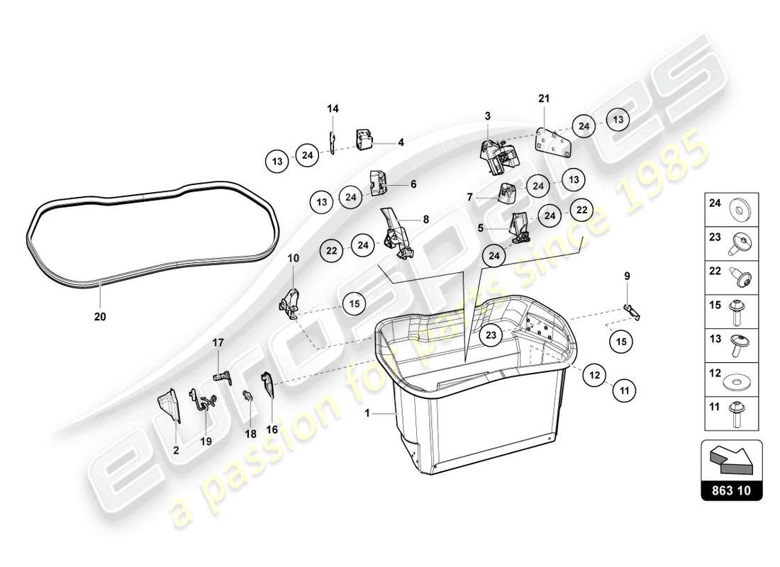 lamborghini lp770-4 svj roadster (2020) completo bagagli rivestimento del pavimento schema delle parti