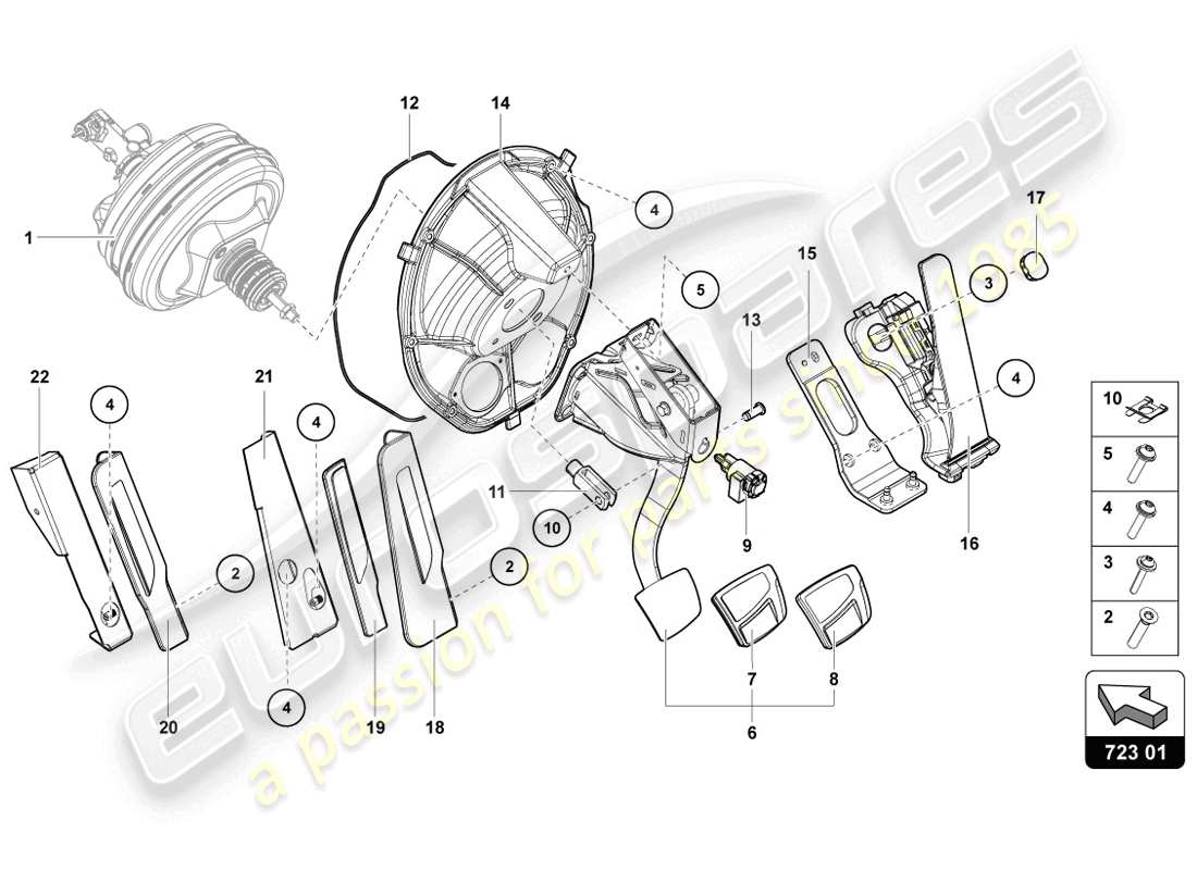 lamborghini 2014 (lp720-4 coupe 50) schema delle parti mecc. leva freno e accelerazione