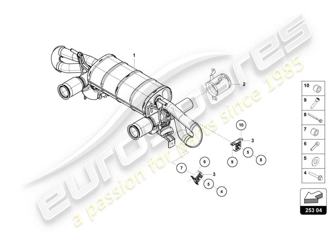 lamborghini evo spyder 2wd (2020) silenziatore diagramma delle parti
