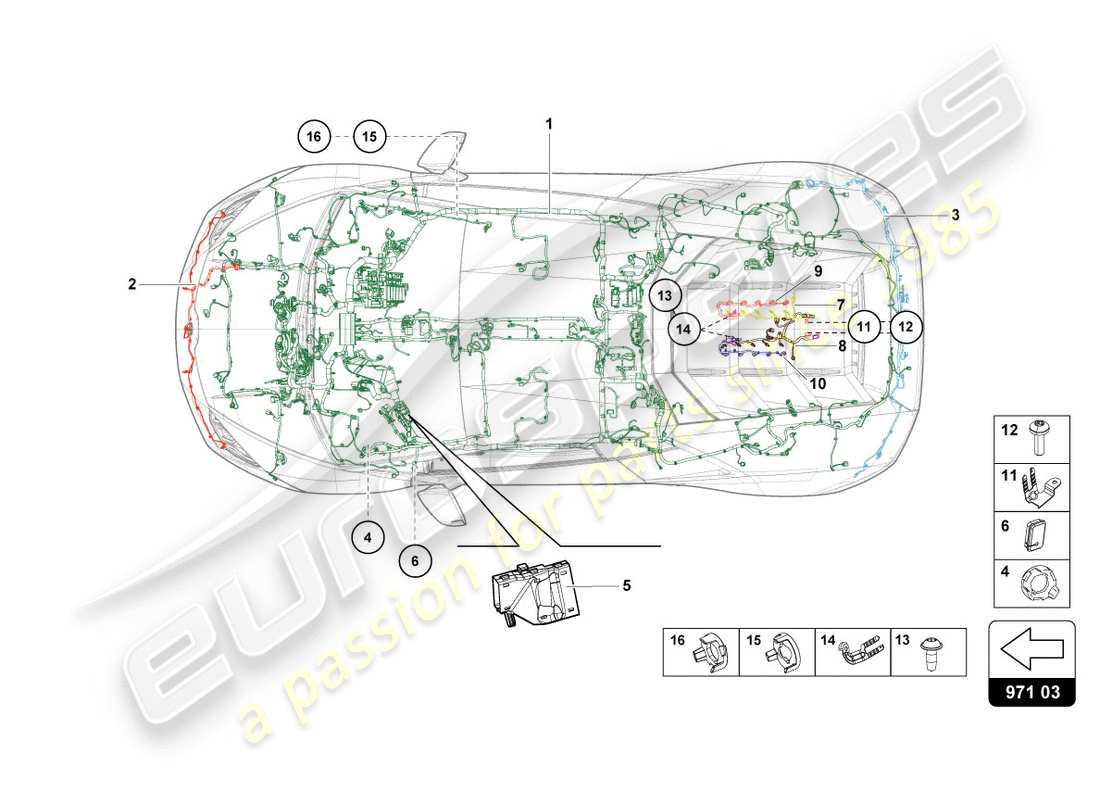 lamborghini evo coupe 2wd (2020) cablaggio diagramma delle parti