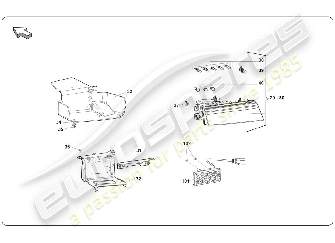 lamborghini super trofeo (2009-2014) diagramma delle parti luce