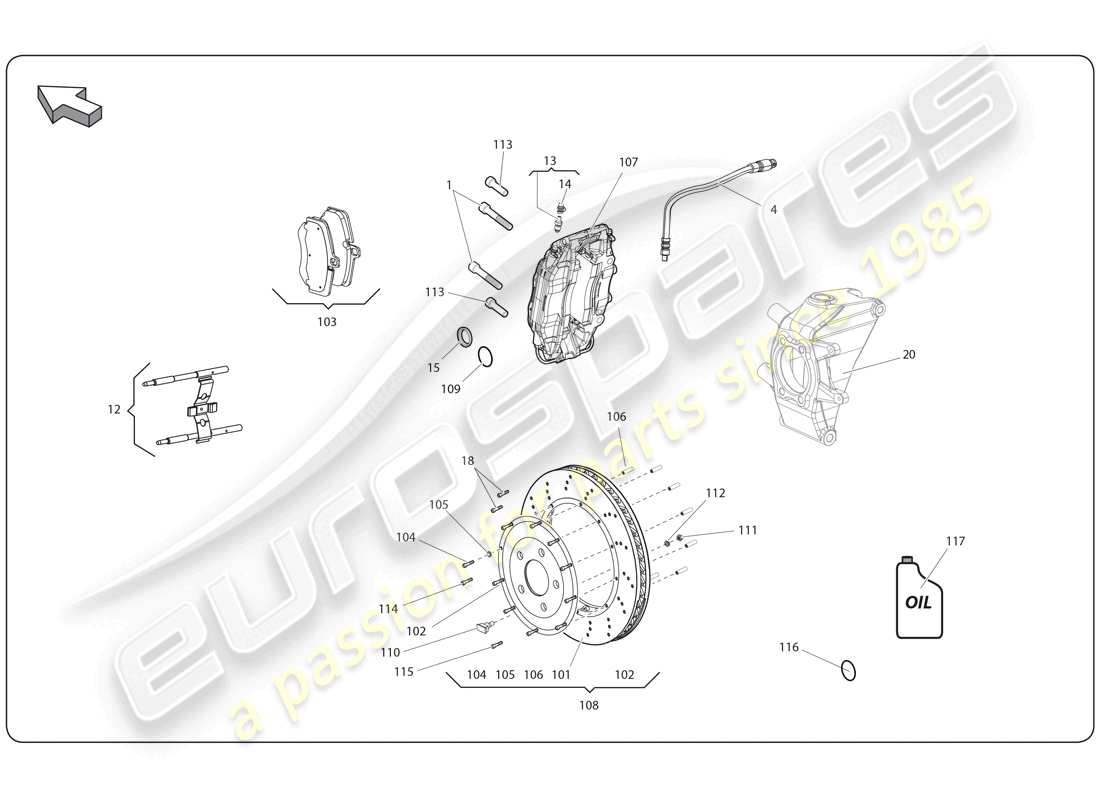 lamborghini super trofeo (2009-2014) dischi freno posteriore diagramma delle parti