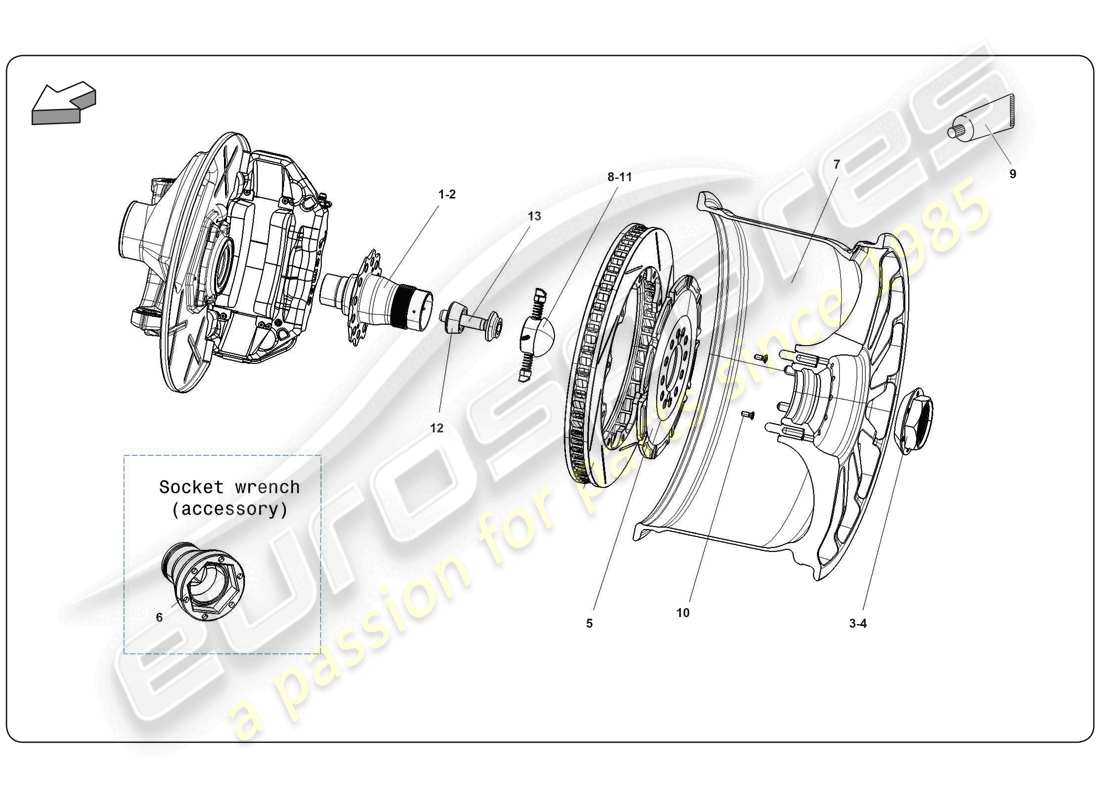 un diagramma delle parti dal catalogo delle parti del Lamborghini Super Trofeo (2009-2014).