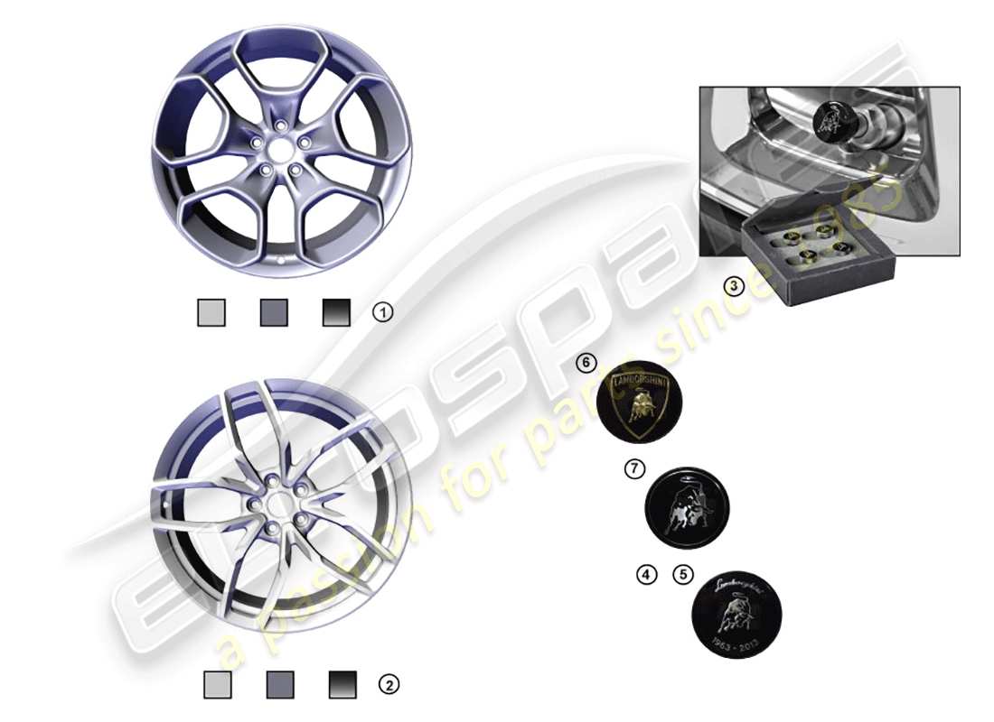 lamborghini huracan lp580-2 spyder (accessories) 1 set di cerchi in alluminio diagramma delle parti