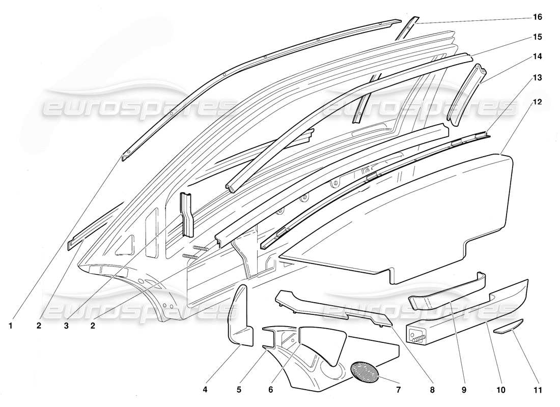 lamborghini diablo (1991) diagramma delle parti porte