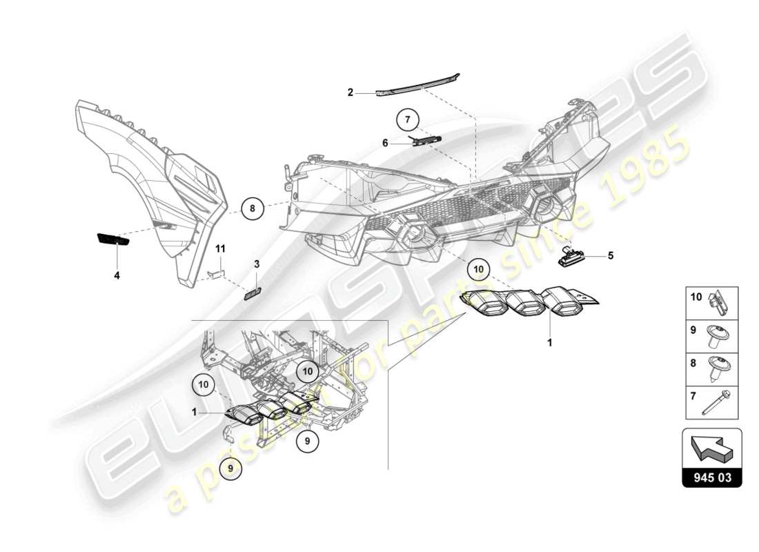 lamborghini sian (2020) fanale posteriore diagramma delle parti