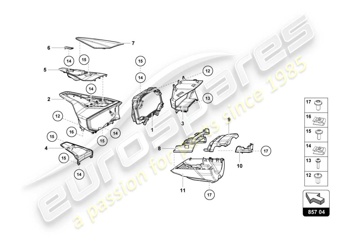 lamborghini lp610-4 spyder (2016) contenitore strumenti per contagiri e contachilometri giornaliero schema parte