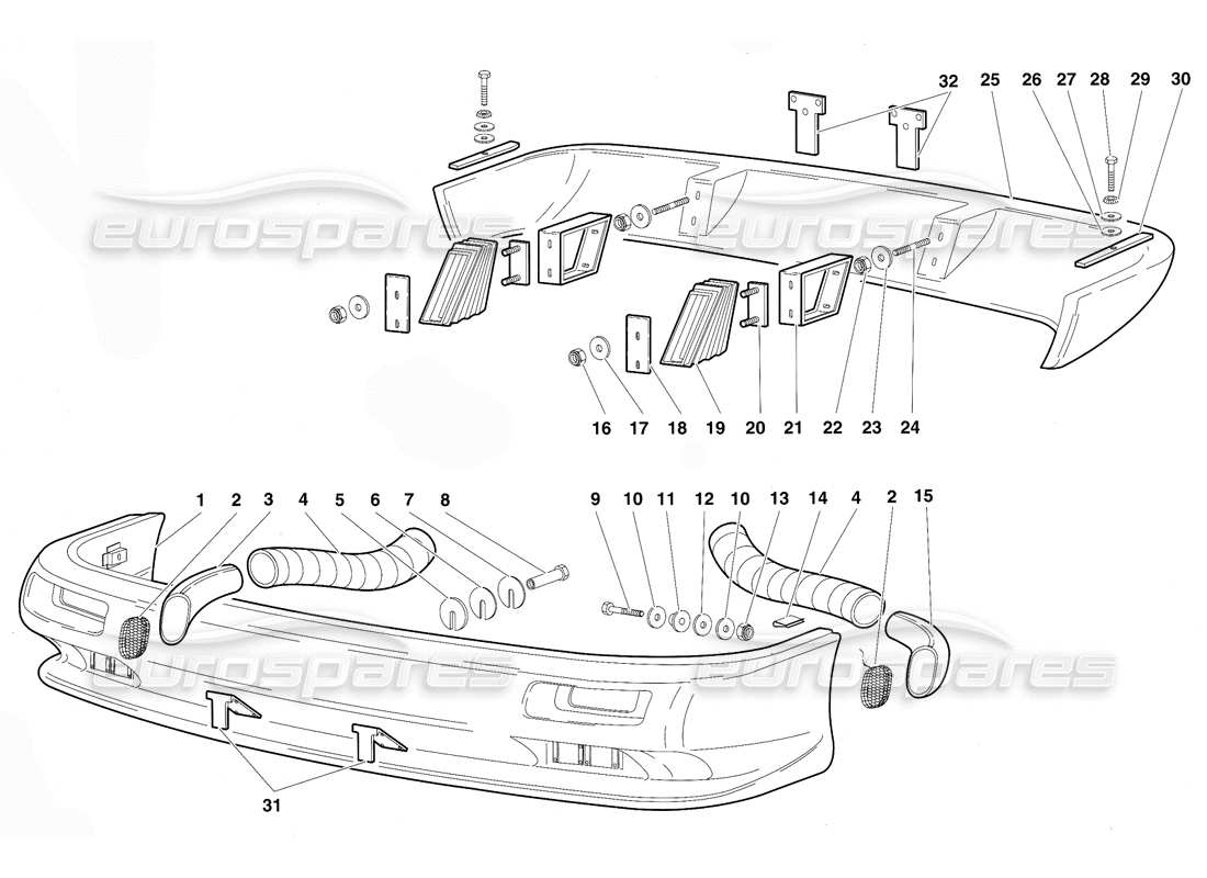 lamborghini diablo (1991) diagramma delle parti del paraurti