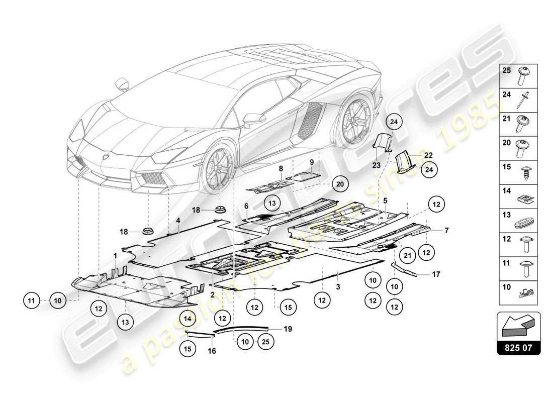 lamborghini lp740-4 s coupe (2021) pannello di rivestimento per la sezione inferiore del telaio schema delle parti