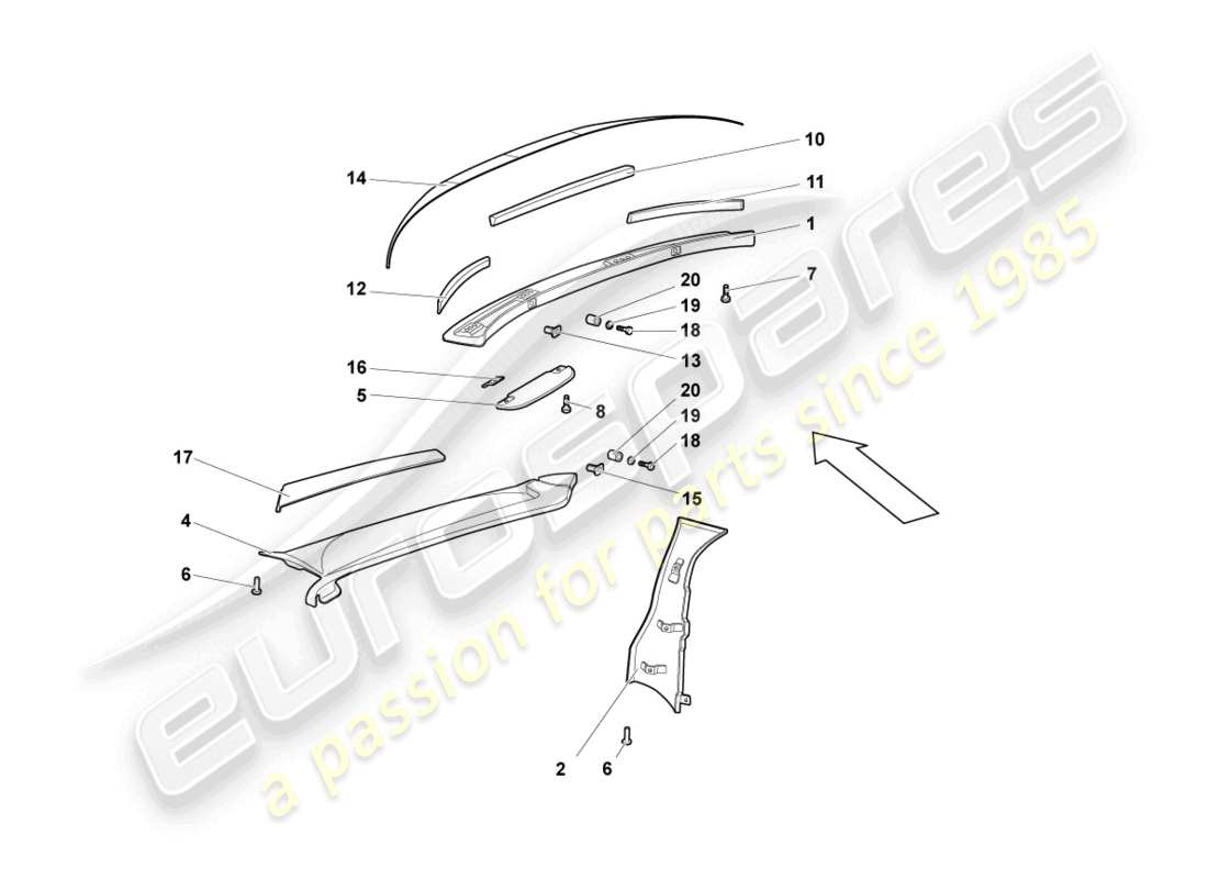 lamborghini murcielago roadster (2006) assorbitori acustici diagramma delle parti
