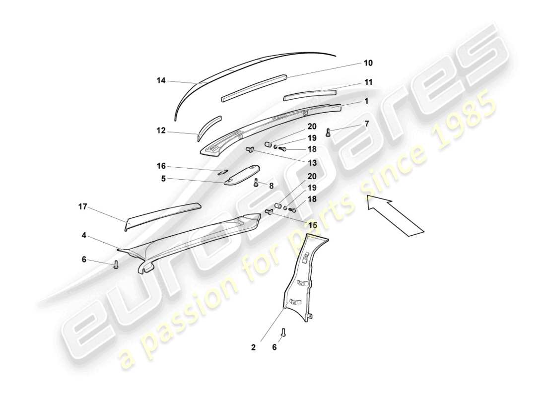 lamborghini murcielago roadster (2006) assorbitori acustici schema delle parti