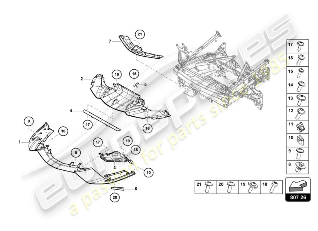lamborghini sian (2020) paraurti anteriore completo schema delle parti