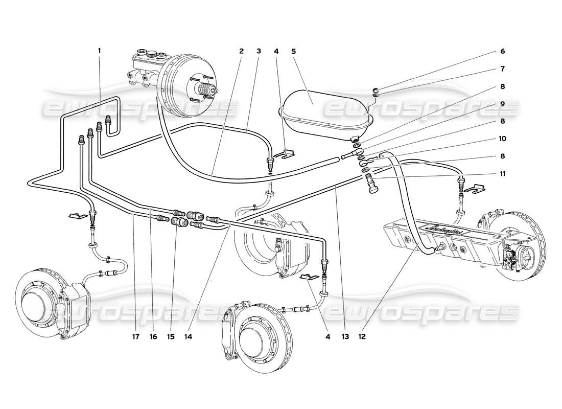 lamborghini diablo sv (1999) sistema di frenaggio diagramma delle parti