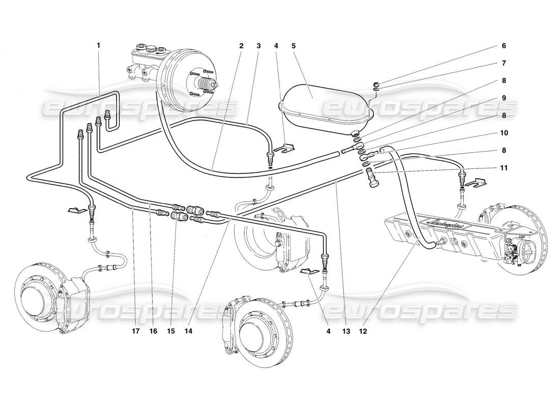 lamborghini diablo sv (1998) sistema di frenaggio diagramma delle parti