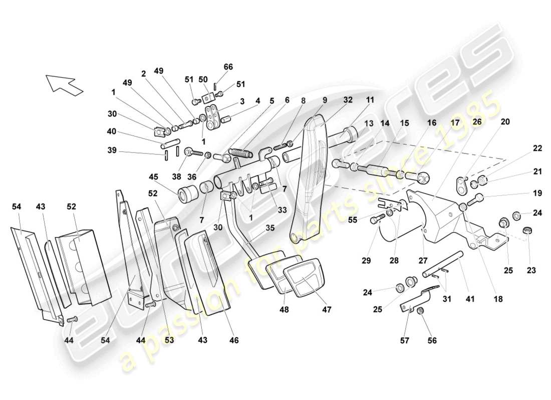 lamborghini murcielago roadster (2006) freno e accel. leva mec. diagramma delle parti