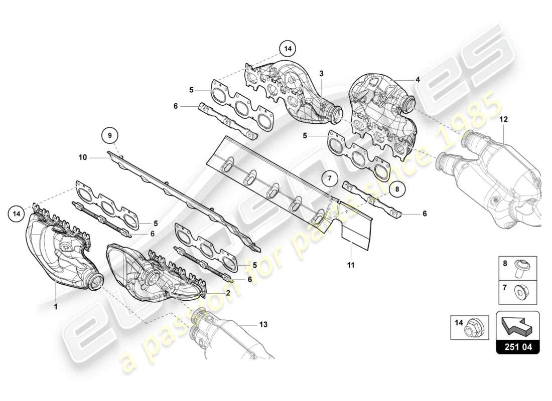 lamborghini 2019 (lp770-4 svj coupe) diagramma delle parti del sistema di scarico
