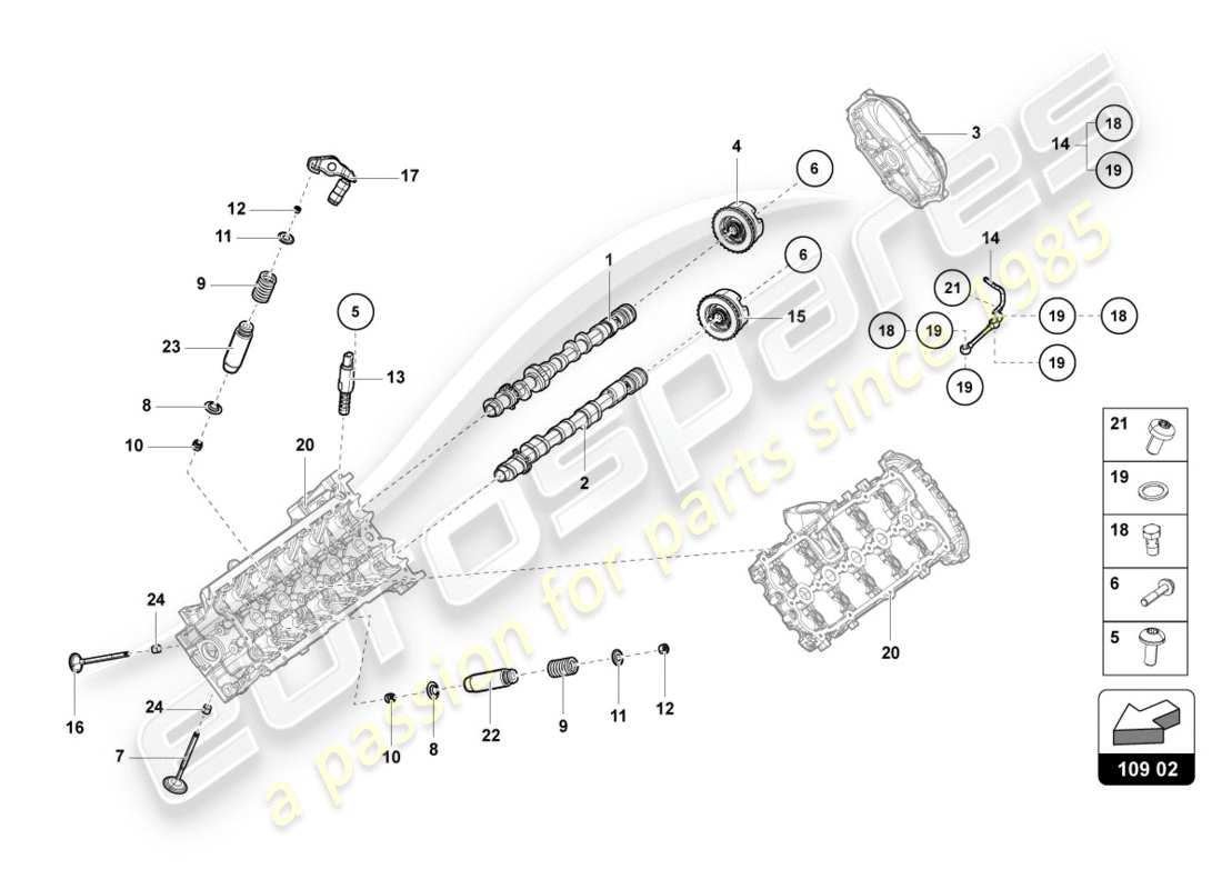 lamborghini lp610-4 spyder (2019) schema delle parti albero a camme, valvole