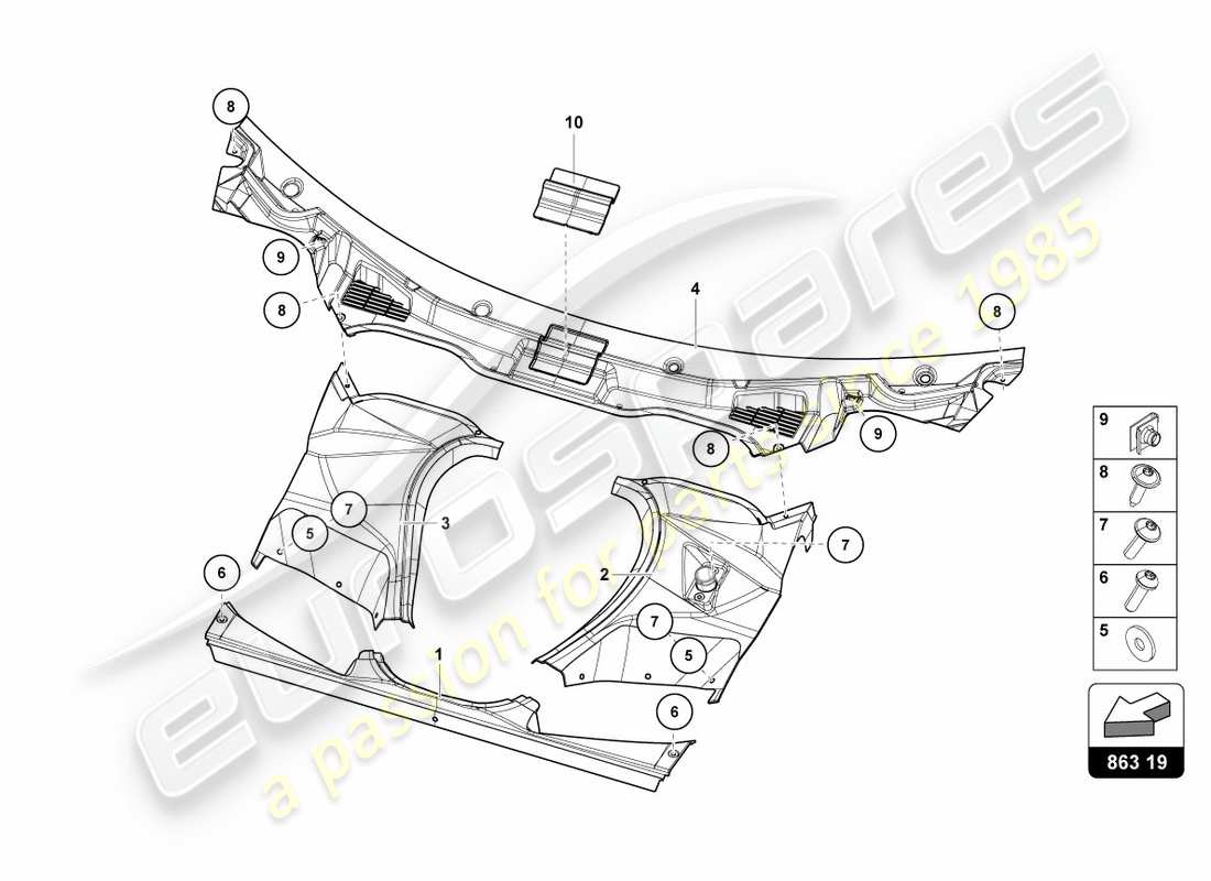 lamborghini centenario coupe (2017) fodera vano bagagli diagramma delle parti