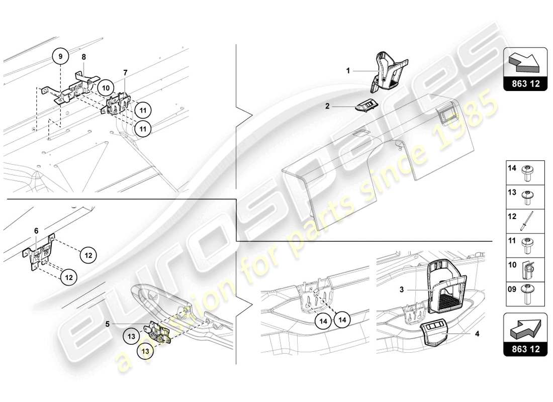 lamborghini lp720-4 coupe 50 (2014) diagramma delle parti del portabicchieri