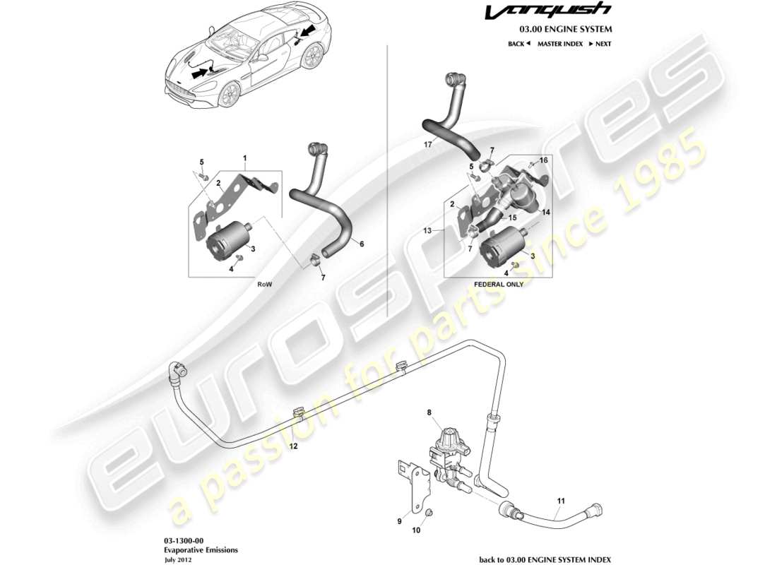 un diagramma delle parti dal catalogo delle parti aston martin vanquish (2016)