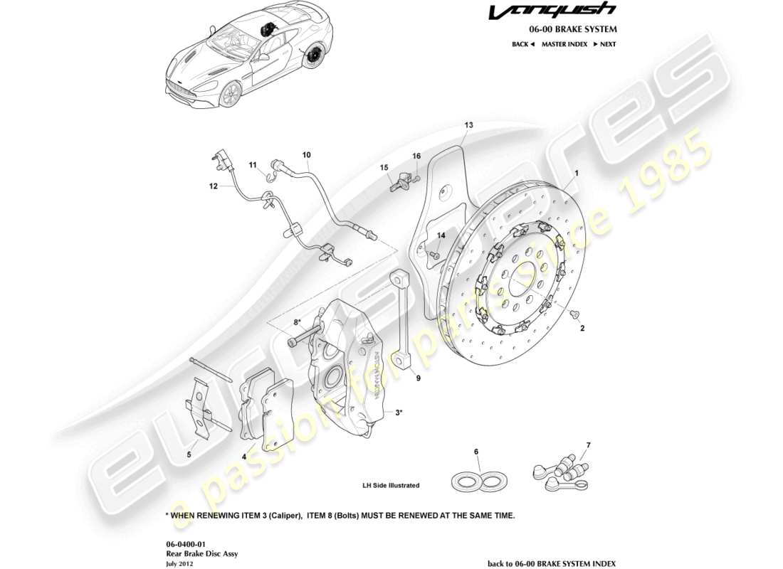 un diagramma delle parti dal catalogo delle parti aston martin vanquish