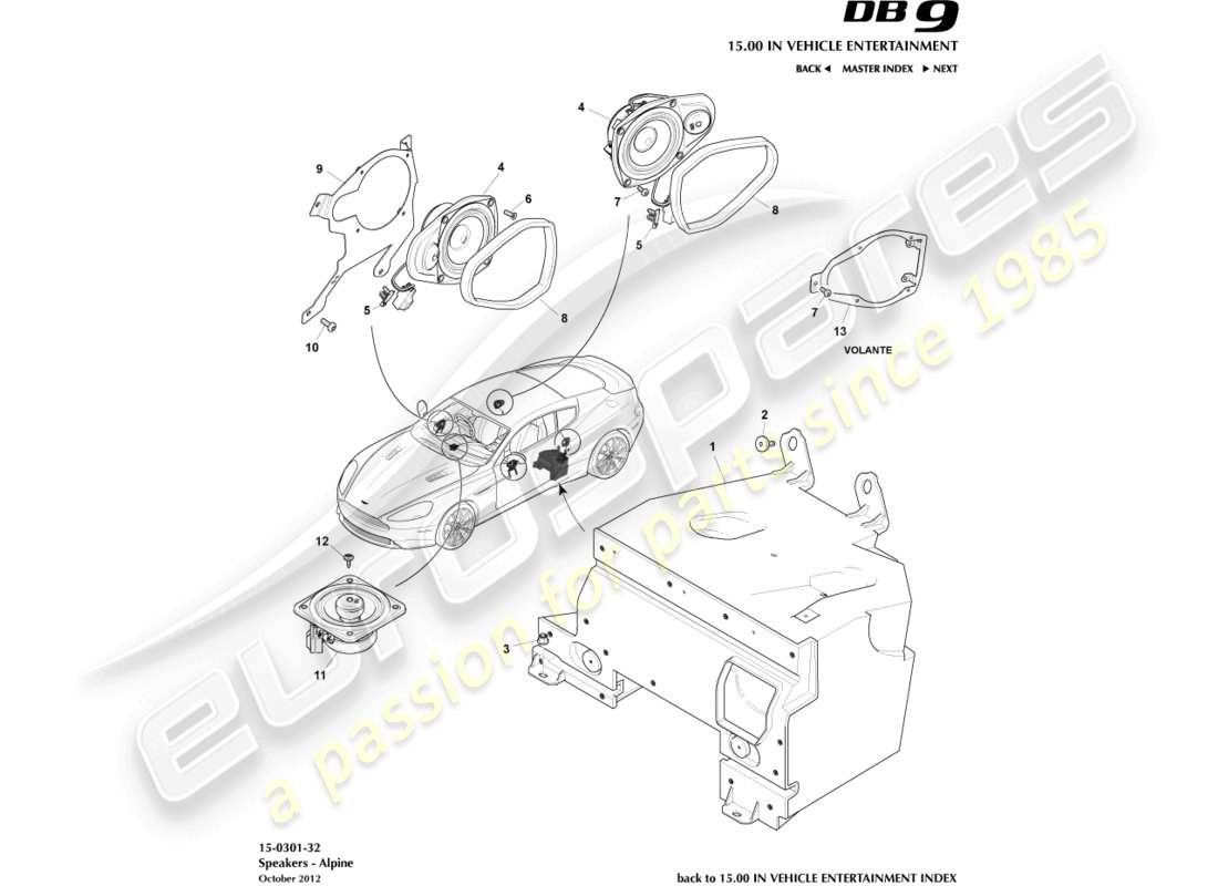 aston martin db9 (2017) relatori, alpino diagramma delle parti