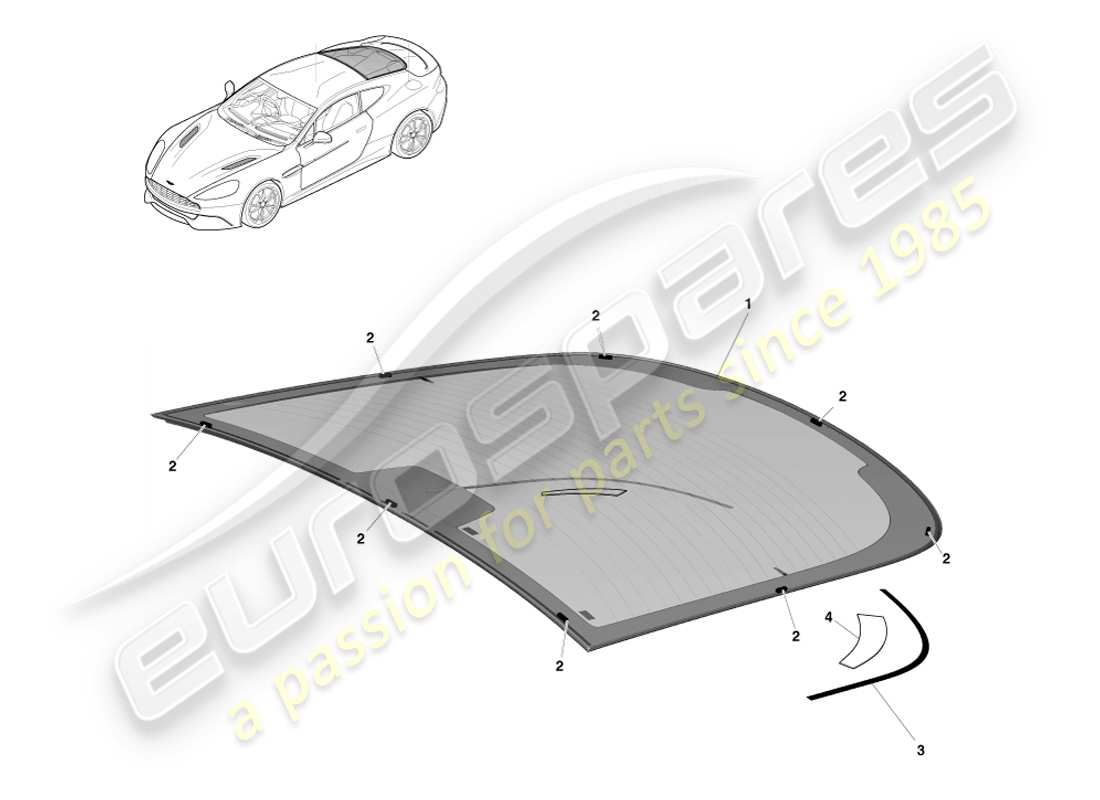 aston martin vanquish (2014) schema delle parti del parabrezza posteriore
