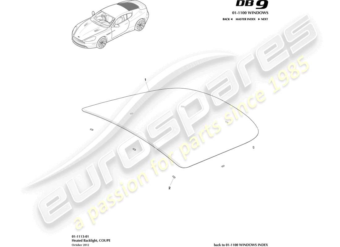 aston martin db9 (2014) schema delle parti del parabrezza posteriore