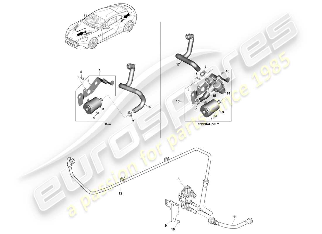 aston martin vanquish (2014) emissioni evaporative diagramma delle parti