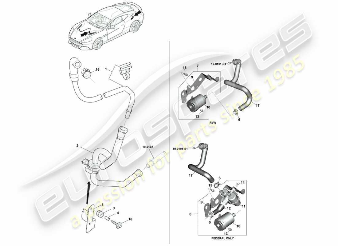 aston martin vanquish (2014) emissioni evaporative, diagramma delle parti 15my