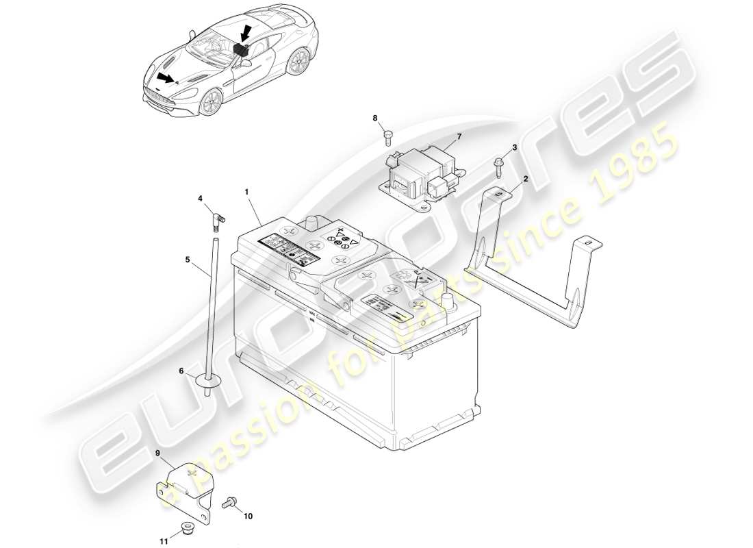 aston martin vanquish (2013) batteria diagramma delle parti