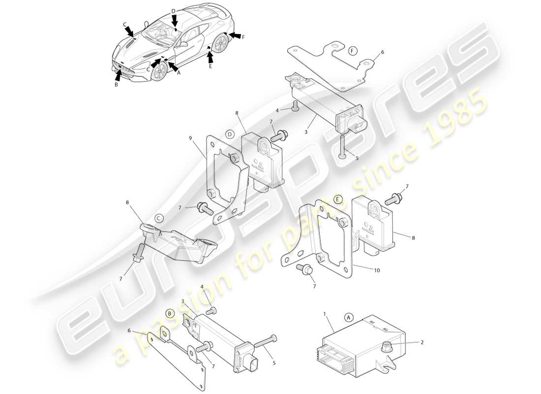 aston martin vanquish (2013) modulo pressione pneumatici diagramma delle parti