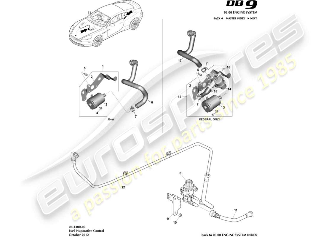 aston martin db9 (2017) emissioni evaporative diagramma delle parti