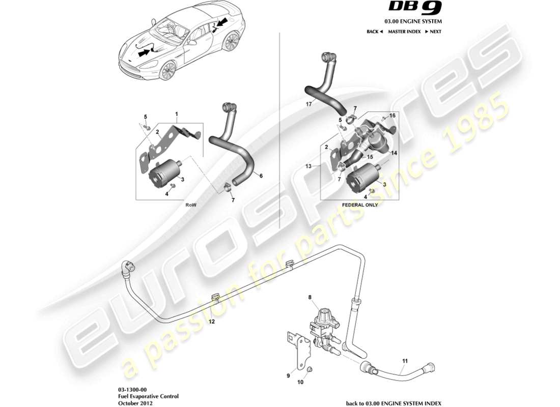 aston martin db9 (2014) diagramma delle parti delle emissioni evaporative