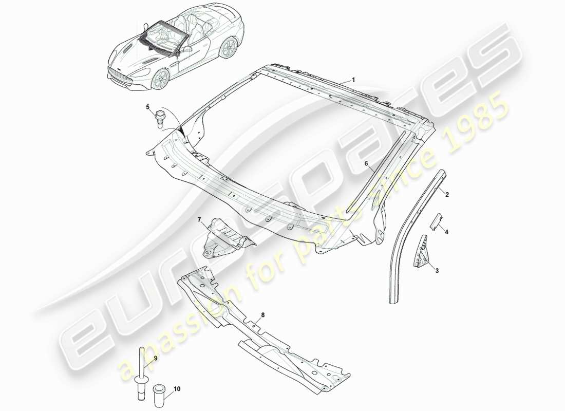 aston martin vanquish (2013) cruscotto e cappuccio, volante diagramma delle parti